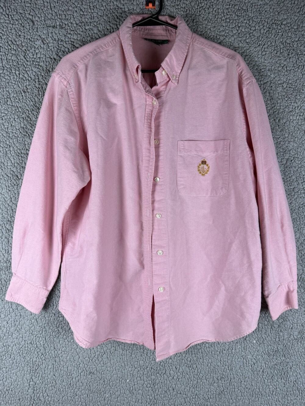 Lauren Ralph Lauren Pink Oxford Button Up Shirt Crest Logo Long Sleeve Cotton 10